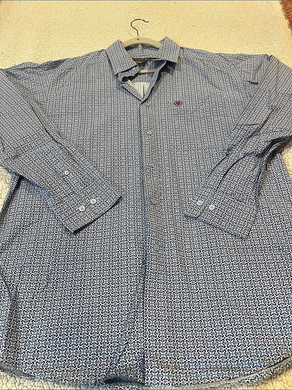 Ariat Men's Geometric Button Up in Blue & White Size Medium